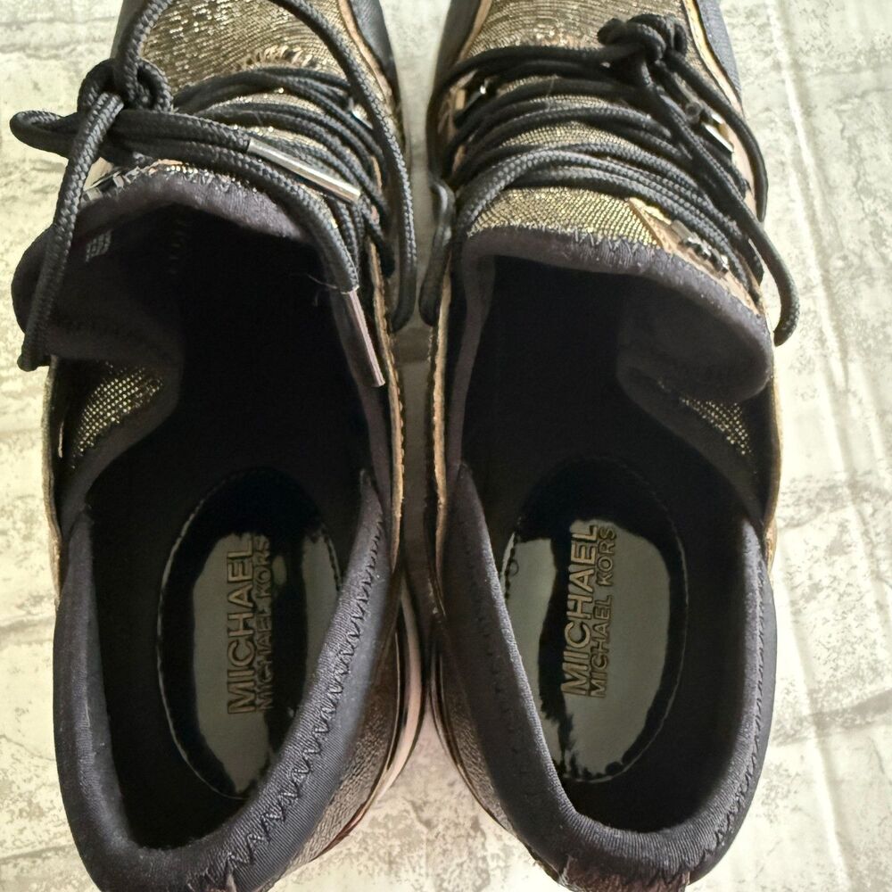 Michael Kors Liv Logo Mixed-Media Trainer Platform Wedge Fashion Sneaker Flaws 9 - Picture 5 of 10